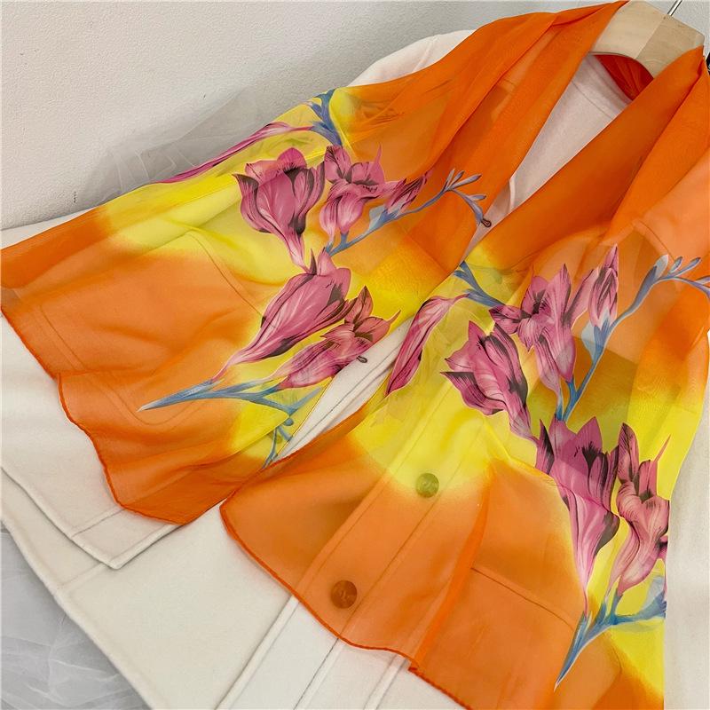 Sciarpa di Seta Chiffon Primavera & Estate: Scialle da donna leggero, stampato e versatile con protezione solare