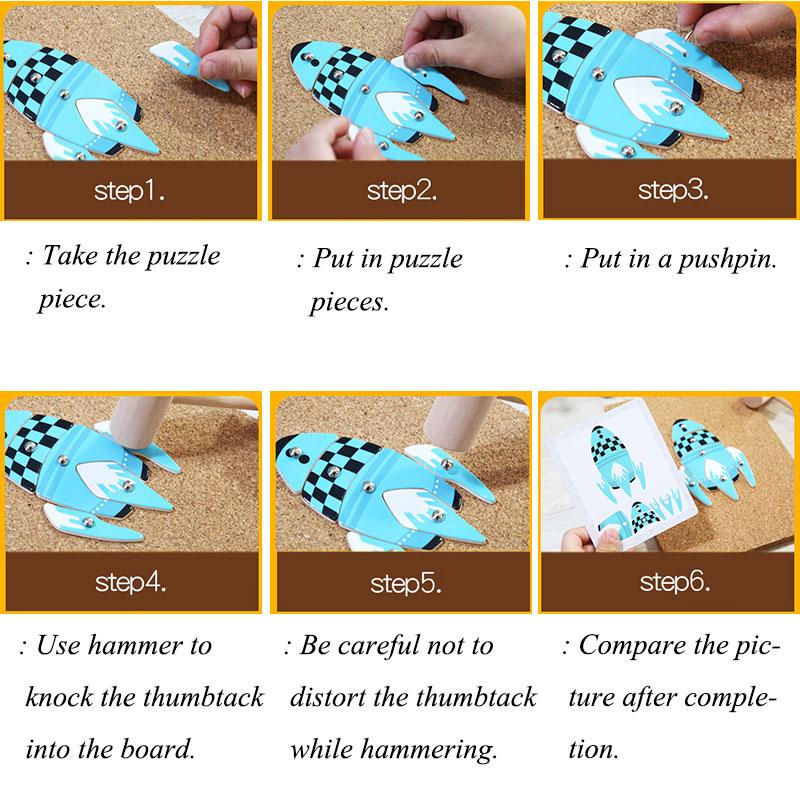 Wooden Knocking Puzzle Children Toys Cork Wooden Hammer Knocking Thumbtack Universe Traffic Animal Puzzle Educational Toys Set