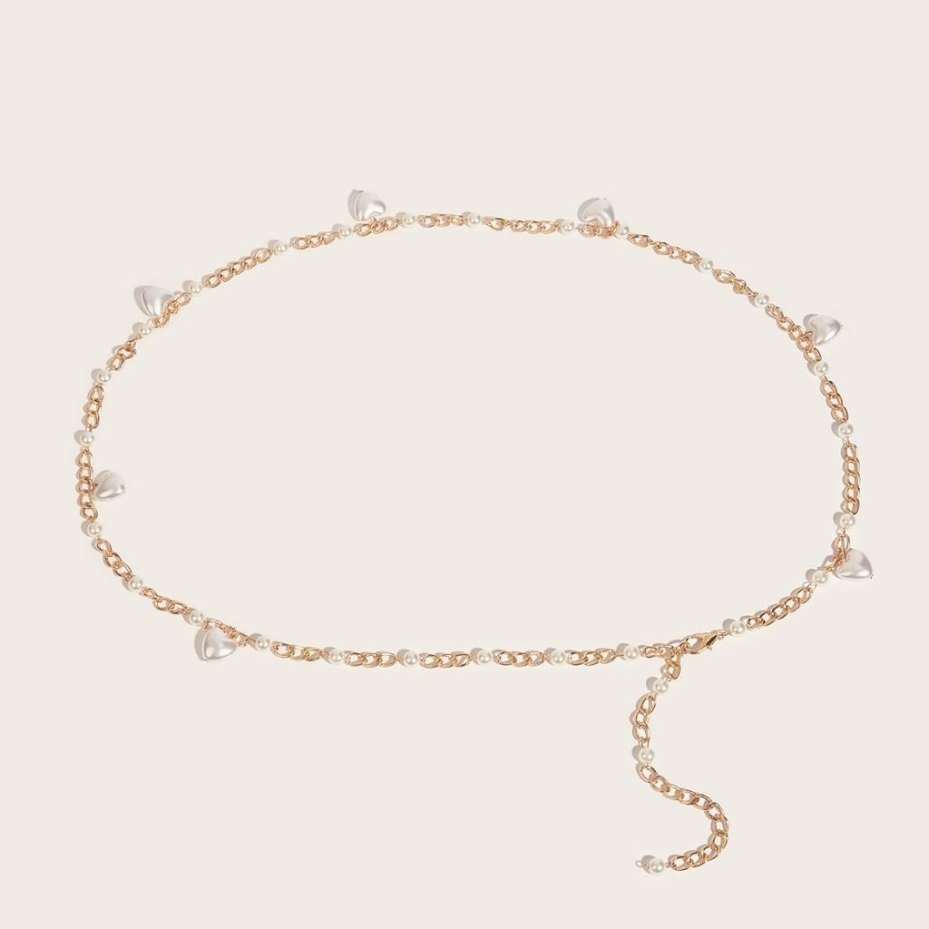Fashion Heart Faux Pearl Waist Chain With Metal For Summer Womens Party Wear