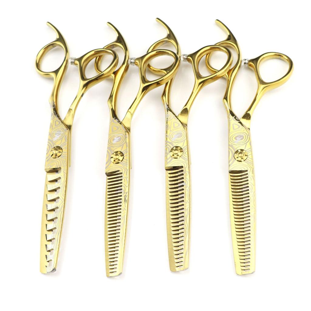 6.0 Inch Gold Pattern Flat Cut Tooth Scissors Hair Scissors Hair Scissors