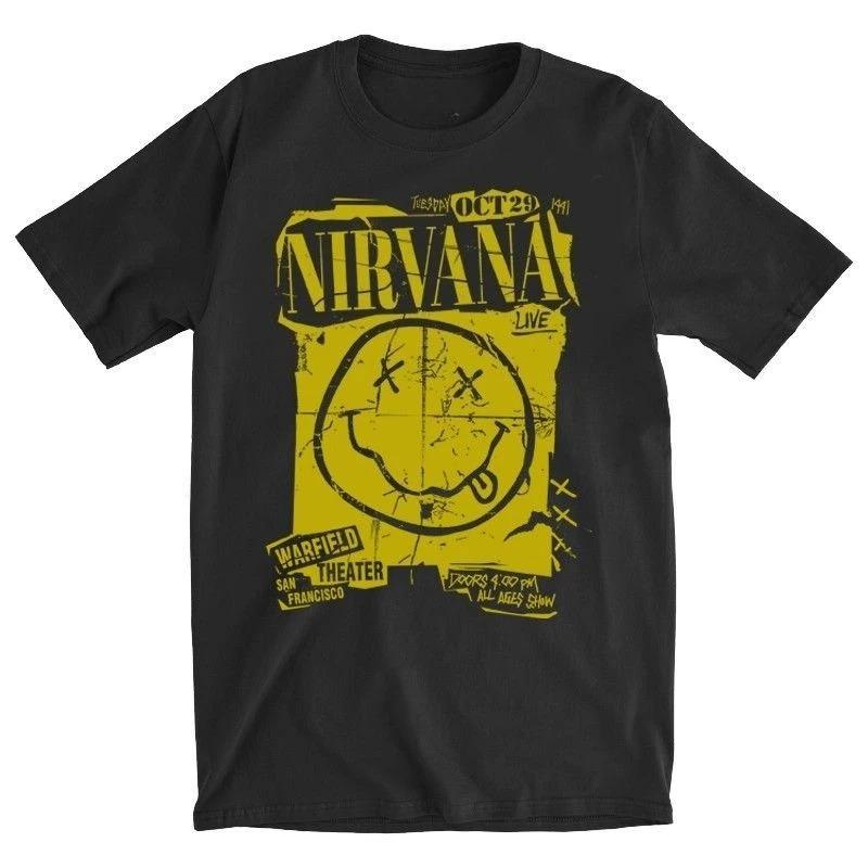 Camisa Estampada Banda Nirvana Masculina 100% Algodão Estilo Hip Hop Y2k Camiseta Gráfica Unissex Gola Redonda Manga Curta Streetwear Camisa Feminina