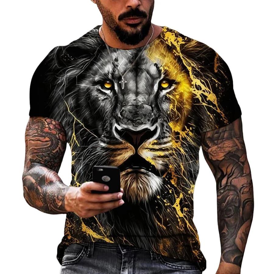 Herr Sommar Lejontryck Kortärmad Lejon Grafiska T-shirts Herr Sommarkläder T-shirt Herr Kortärmade T-shirts