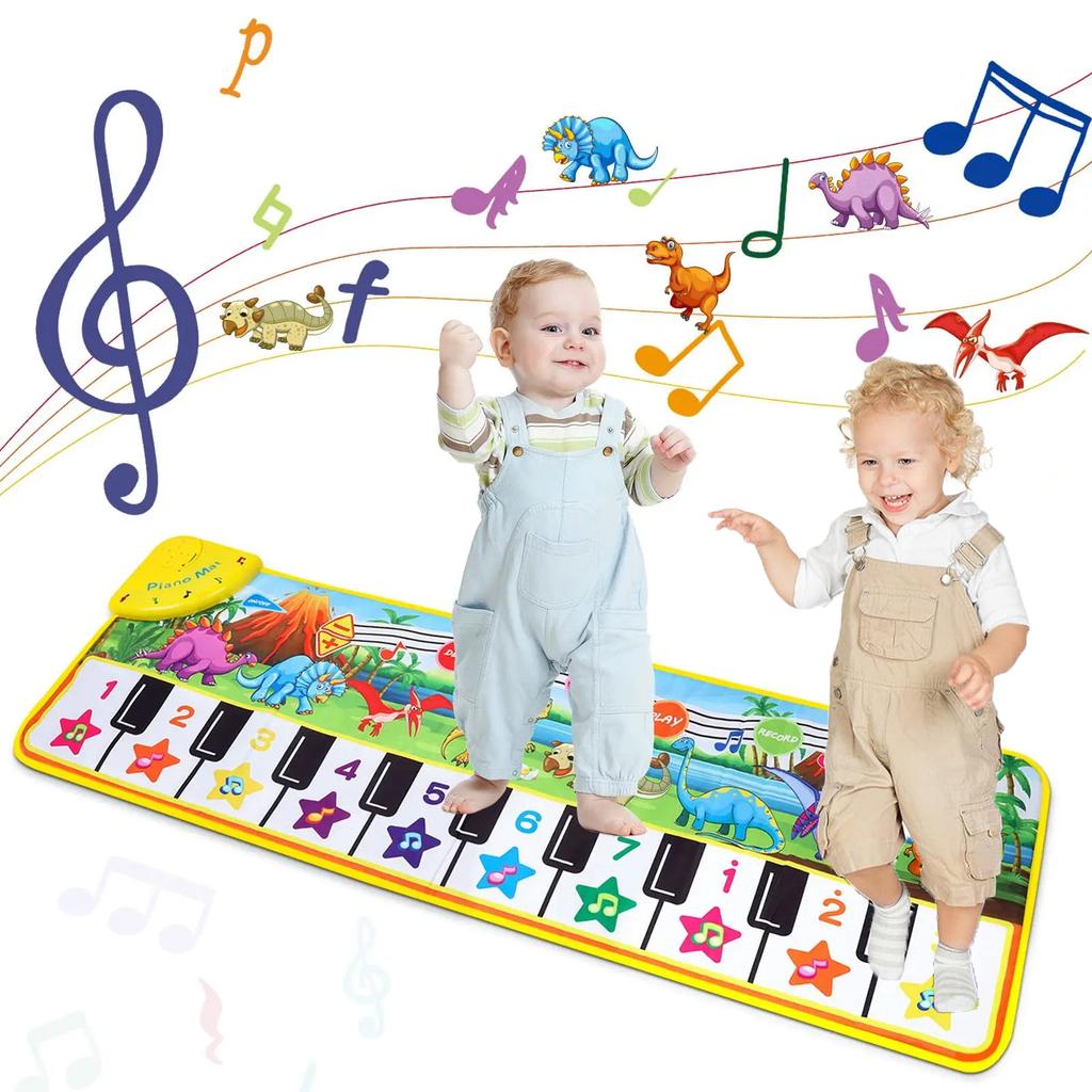 110x36cm Musical Piano Mat Toddle Mat Musical Carpet Toddlers Keyboard with 8 Dinosaur Sounds Baby Mat Educational Toys for Kids
