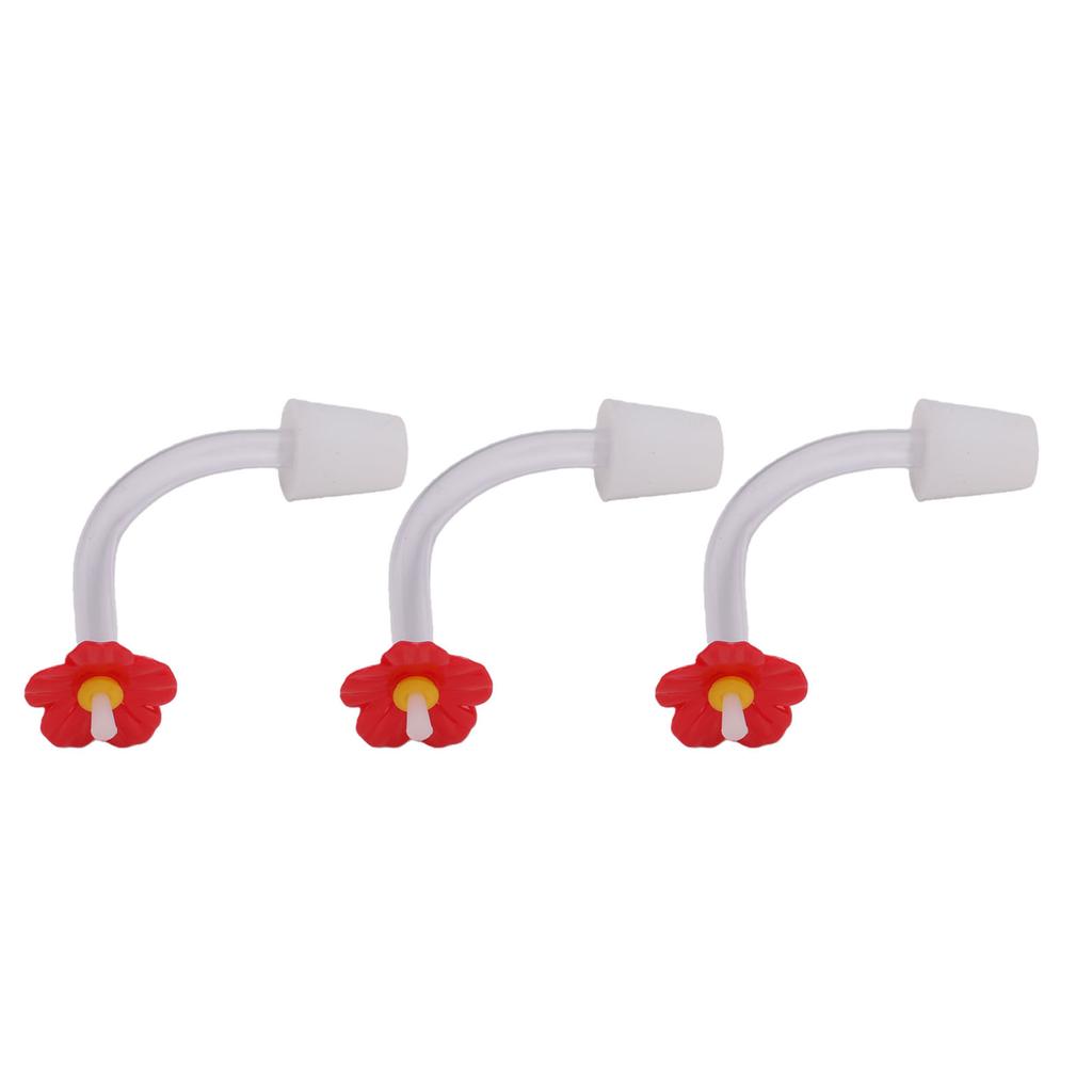 Feeder Tubes with Red Flower Tips, 3 Pack Floral Replacement Feeding Tubes with Rubber Stoppers Glass Feeder Parts for Garden