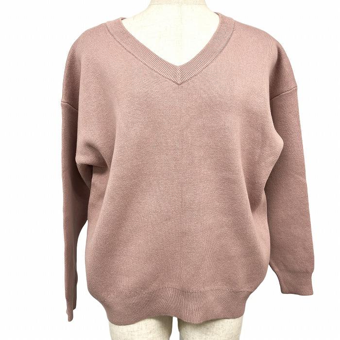 [New] [Impression N] AZUL by moussy Cotton Knit Sweater V-neck Long Sleeve Plain Cotton x Nylon M Baked Pink Ladies