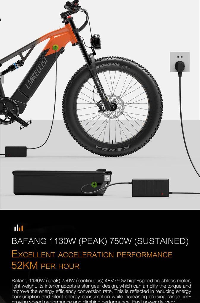Bicicletta Elettrica Lankeleisi RV800 Plus 1000W per Adulti, E-MTB Full Suspension Fat Tire 48V 20Ah, 42KM/H Freni a Disco Idraulici Bicicletta Fuoristrada