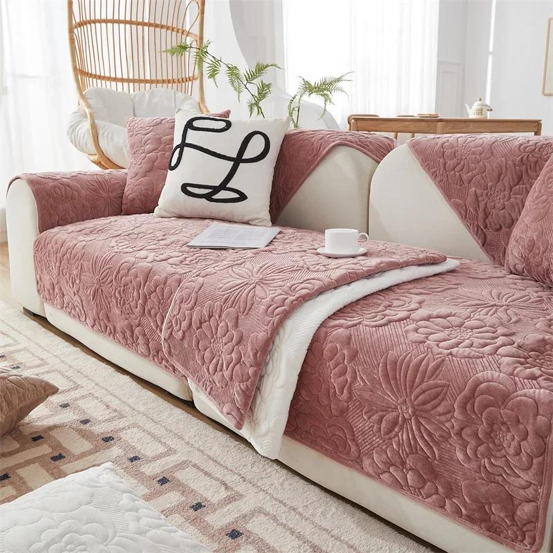 Thicken Jacquard Sofa Covers Non-Slip Sofa Mat Winter Warm Couch Slipcovers for Living Room Solid Color Soft Sofa Towel
