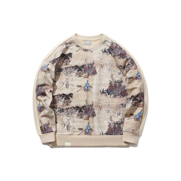 Li Ning X Palace Museum Baoyun Building Collaboration Pullover Sweatshirt Men sweatshirt Oyster-Gray AWDPD31-1