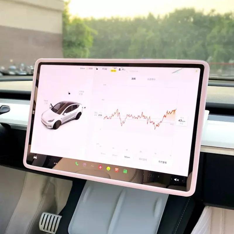 Per Tesla Model 3 Y 2020-2025 Silicone Cornice Schermo Protezione Bordi Display Copertura Protettiva Controllo Centrale Accessori Auto
