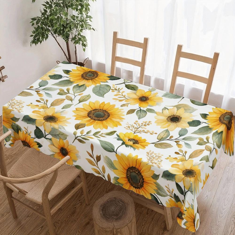 Sunflower Pattern Rectangle Table Cloth for Table Decor Holiday Party Waterproof Reusable Tablecloth for Table Kitchen Dining