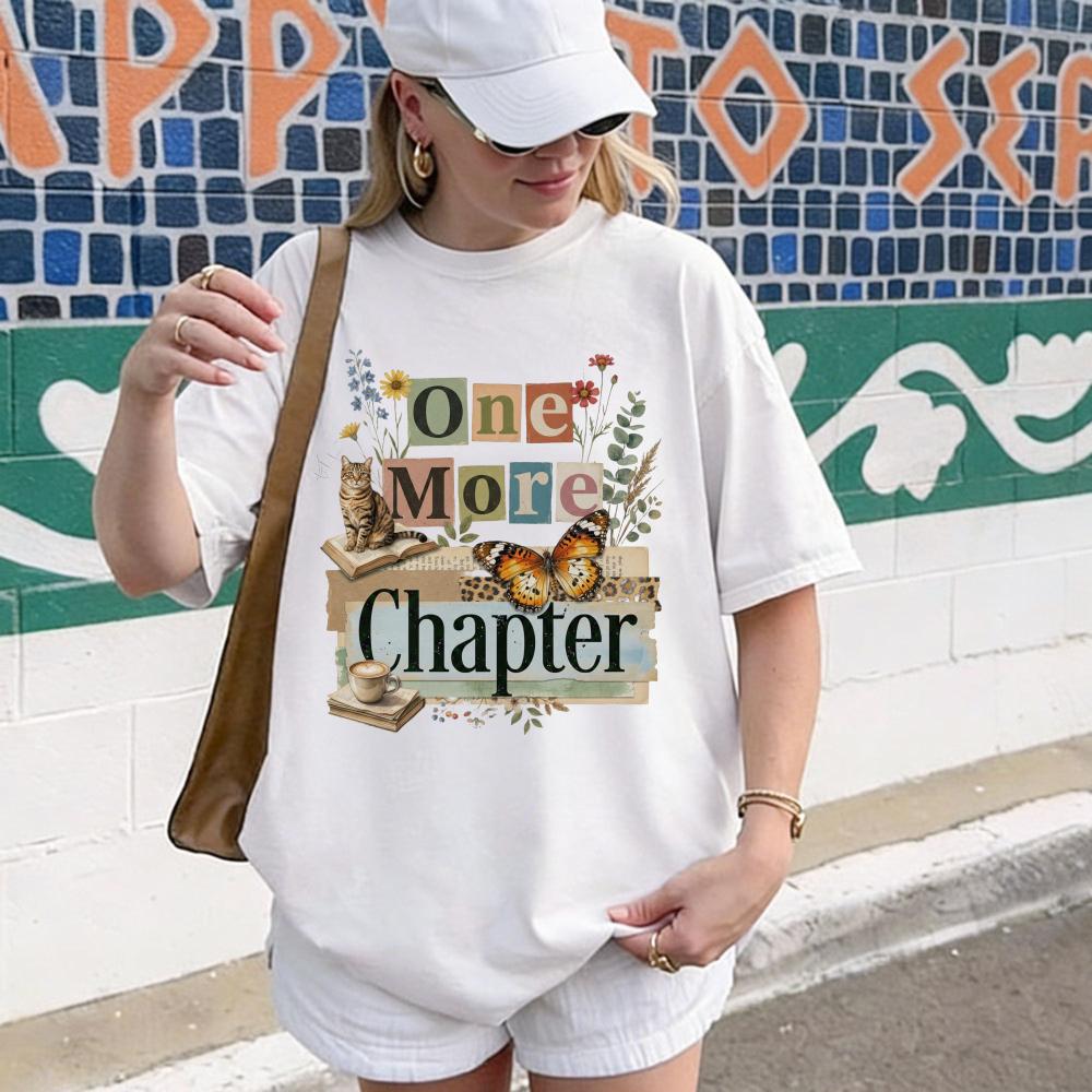 One More Chapter TShirt Book Lover Gift Cozy Literary Cat Reading Tee Bibliophile Shirt Unisex Casual Summer Cotton Short Sleeve