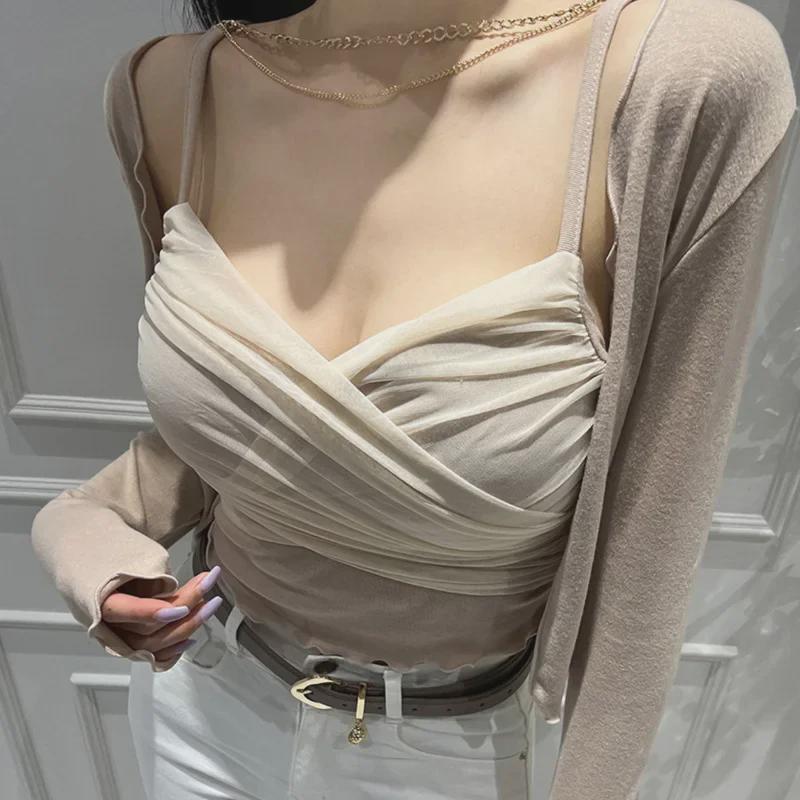Dongdaemun Stylish Two-Piece: Sexy Sling & Cardigan Set
