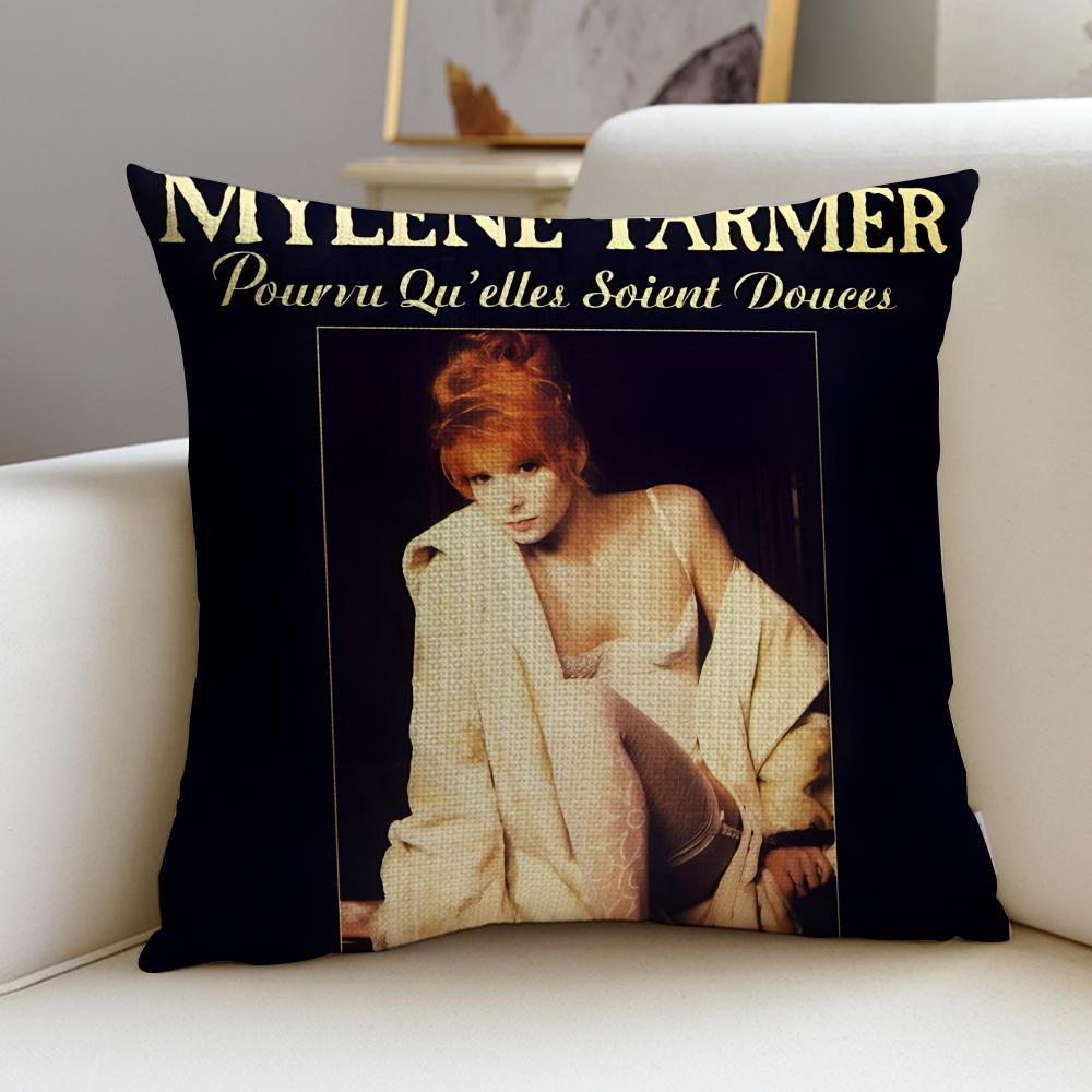 Enchanting MMylene FarmerS Cushion Cover Breathable and Skinfriendly Linen Pillowcase Square Removable and Washable Cushion