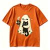 Ghost Black Cat Coffee T Shirt Vintage Retro Red Moon Bat Graphic Tee Halloween Unisex Casual Short Sleeve Pumpkin Season Tops