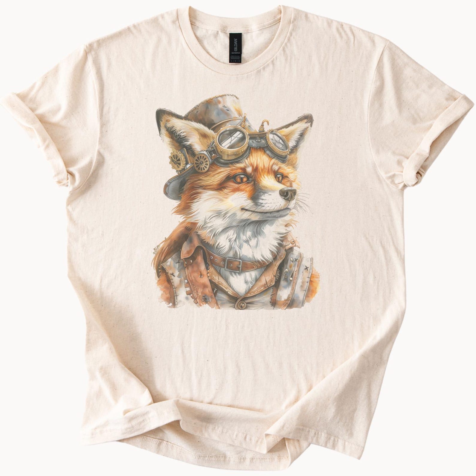 Steampunk Fox Graphic Tee with Goggles and Hat Retro Animal Illustration Unisex Shirt Nature Inspired Woodland Art TShirt Gift 120