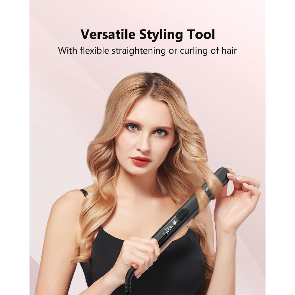 Haarglätter, 2,5 cm Glätteisen, Haarglätter und Lockenstab 2 in 1, professionelles Keramik-Ionen-Glätteisen mit Doppelspannung und Anti-Bügel-Silikon