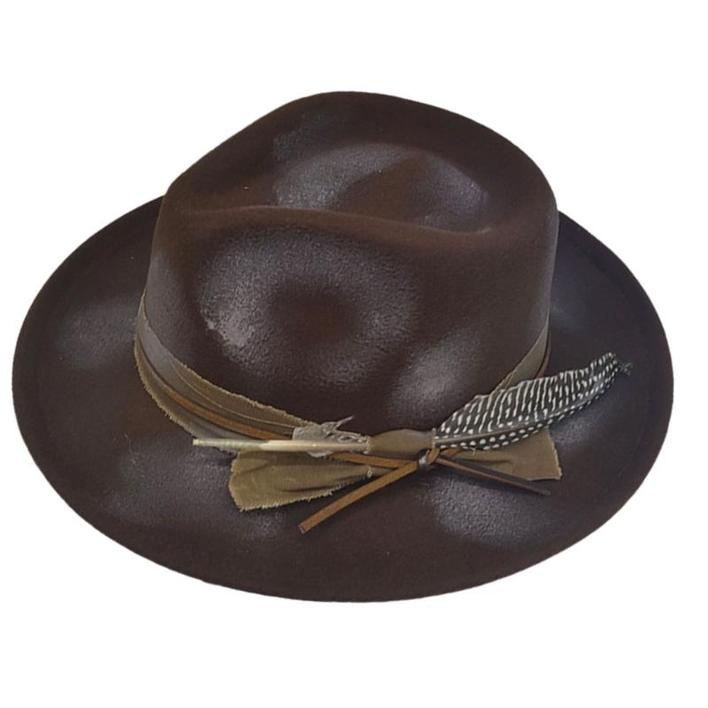 

Fashion Hat Feathered Embellishment Music Festival Hat Accessory коричневый