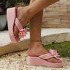 Women's Handmade Flower Decorated Flip Flops Slippers for Beach Vacation Casual Comfortable Flat Sandals Red Shoes