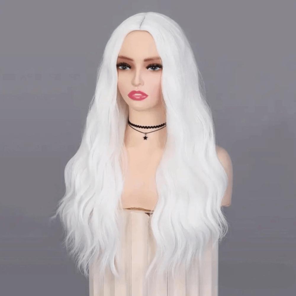 Elegant Long Wavy Curly Wig Middle Part Cosplay Lolita Wigs White Orange Synthetic Wigs Halloween