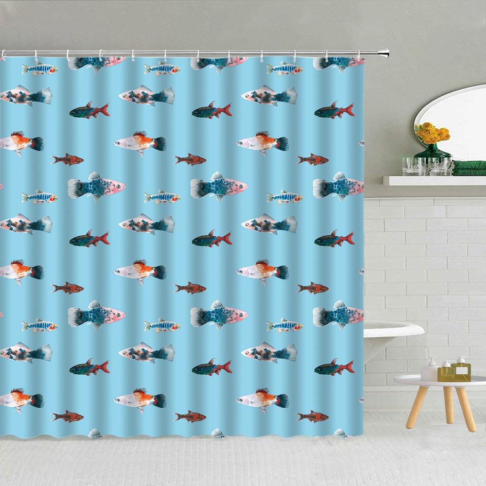 

Funny Big Fish Dream Abstract Shower Curtain Blue Ocean Animal Seaweed Texture Waterproof Fabric Hooks Curtains Bathroom Decor W60H190(CM)-1 Pcs