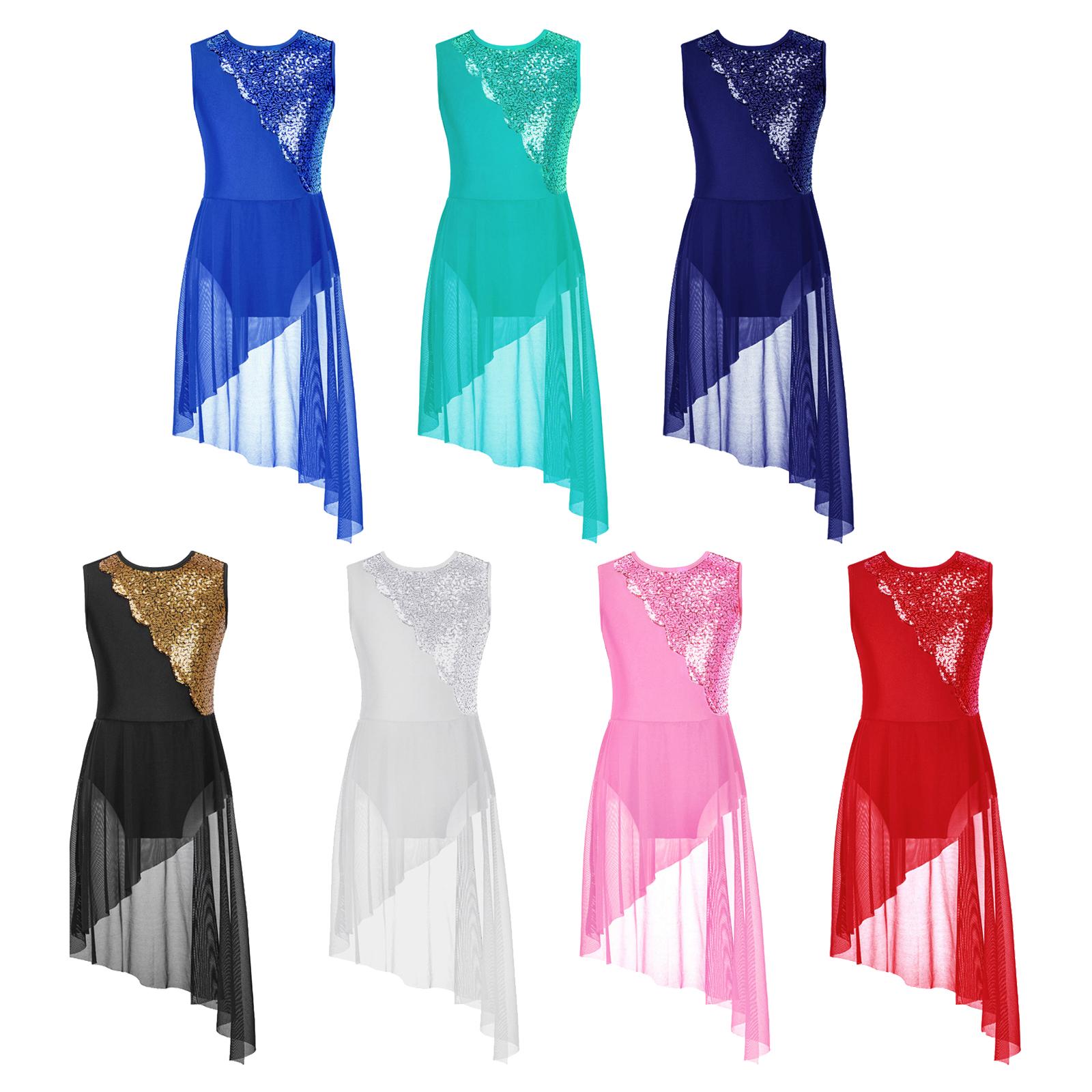 

Танцювальна сукня для дівчаток без рукавів із круглим вирізом із блискучими паєтками в стилі печворк з неправильним подолом і порожньою спиною 5-6 Years чорний