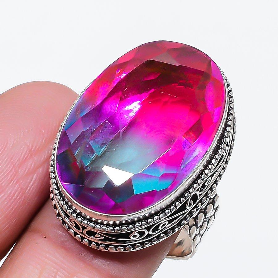 

Natural Bi-Color Tourmaline 925 Sterling Silver Jewelry Ring Size 9.5 Y9d05