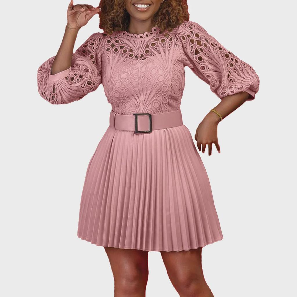 Vestido africano plisado con encaje para mujer de talla grande (2023)