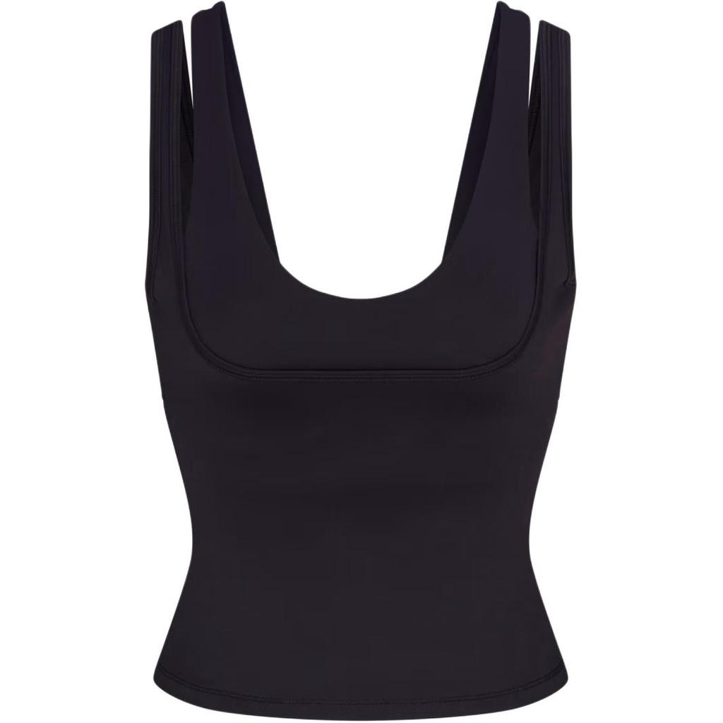 NikeSKIMS Matte Double-Strap Scoop Tank Top Obsidian/Obsidian Women Tops Black TPTNK10540W-OBD