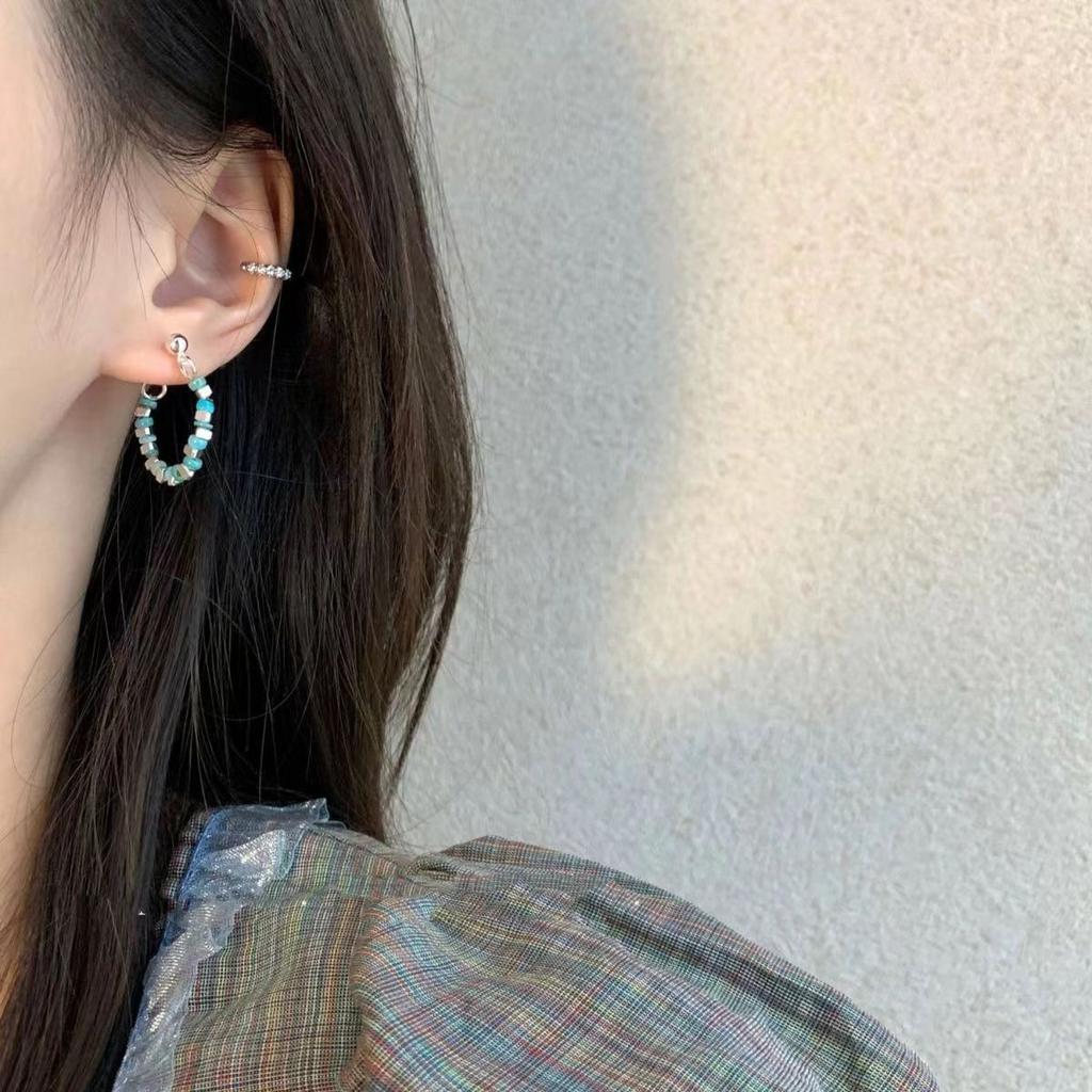 S925 Japanese And Korean Tide Personalized Broken Silver Color Beaded Stud Earrings Women'S Light Luxury Niche High-End Design Earrings