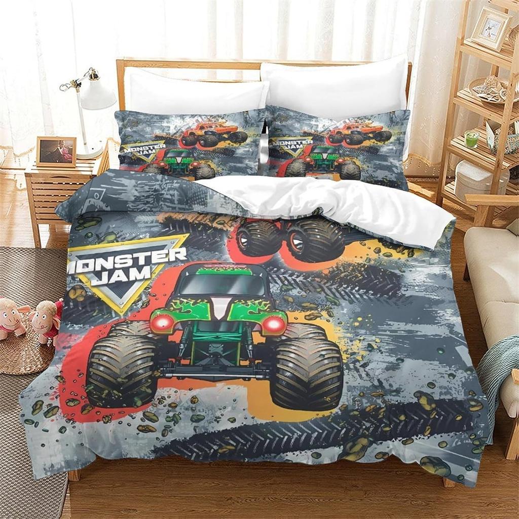 Wheels Cartoon Duvet Cover Bedding Set Monster Trucks Duvet Cover With Pillowcases 75*50 For Adult Boys Girl Bedroom Decoration