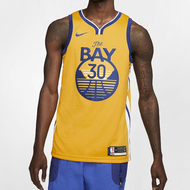 Nike NBA Swingman Jersey Golden State Warriors Stephen Curry Basketball Vest Men Tops Yellow AT9799-731
