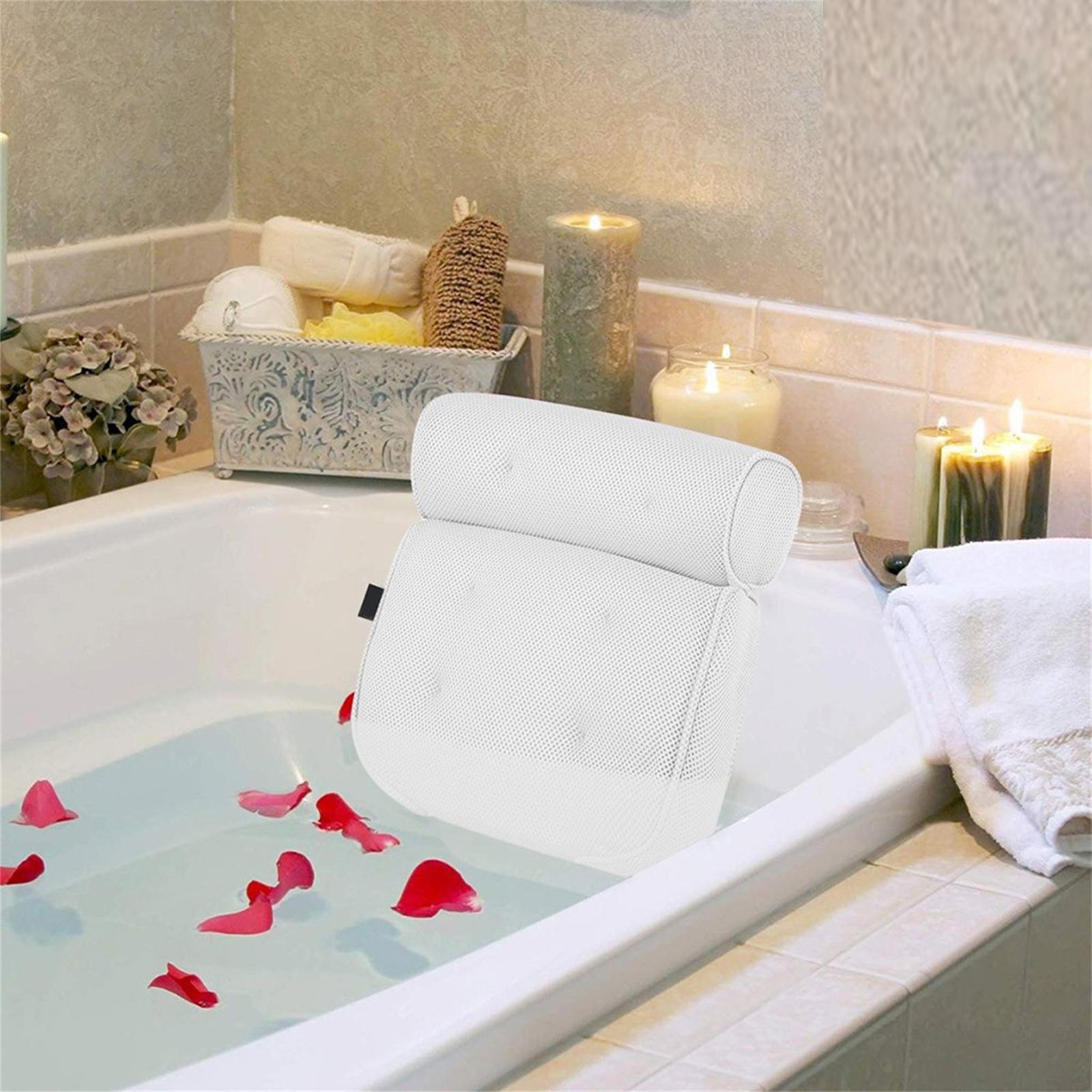 

Bath Pillow Set with Suction Cups for Spa and Bathtub Use Soft Mesh Fabric Design Ergonomic Support for Neck and Back Comfort and Relaxation One Size белый