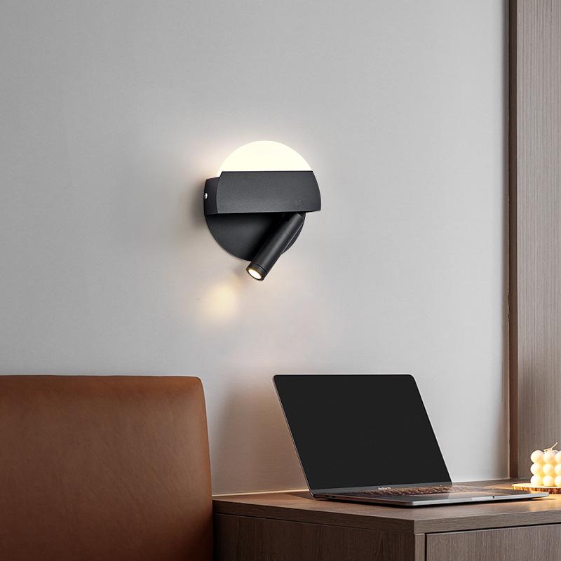 Modern Minimalist Indoor LED Wall Lamp with USB Reading Light for Bedroom or Living Room.