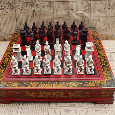 Špičkové sběratelské předměty Vintage Chinese Terracotta Warriors šachová sada Nejlepší dárek 26,5*26,5cm*6cm