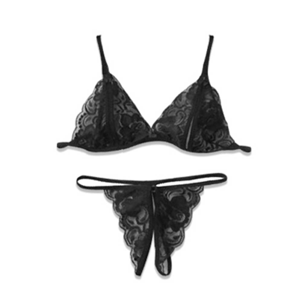 Women Lace Lingerie Sleepwear Bodydoll Hollow Out String Pants Briefs Pajamas Open Underwear
