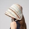 Breathable Striped Linen Sun Bonnet With Adjustable Chin Tie Uv Protection For Beach Vacation Outdoor Use