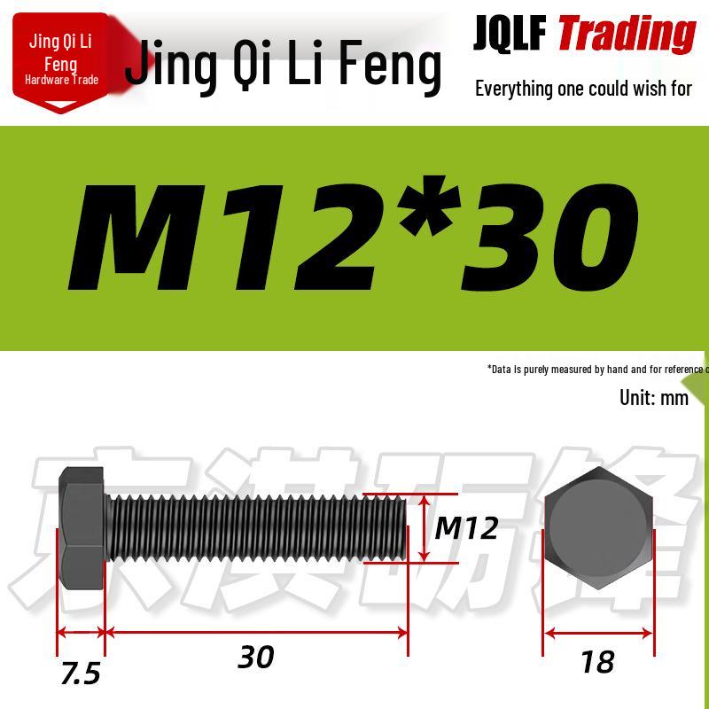 Grade 12.9 Reverse Thread Hex Bolt, M6-M24 High-Strength Blackened Hexagon Screw