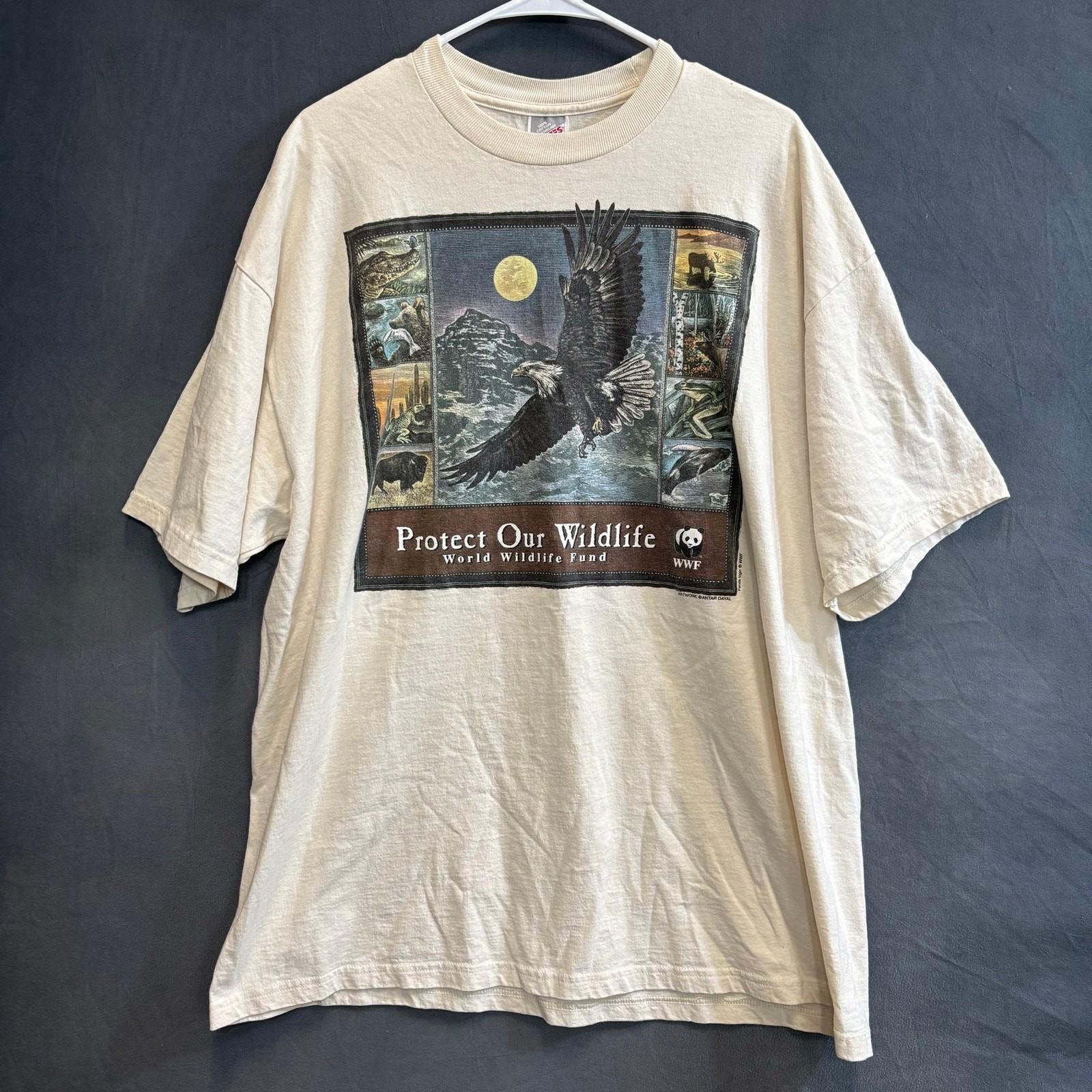 Vintage Jerzees World Wildlife Fund Shirt Protect Our Wildlife Eagle Graphic 2X XL