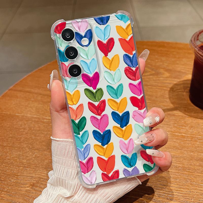 Colorful Hearts Pattern Phone Case For Samsung Galaxy S26 S25 S24 S23 Ultra S22 Plus S21 S24 S25 FE Clear Shockproof Soft Cover
