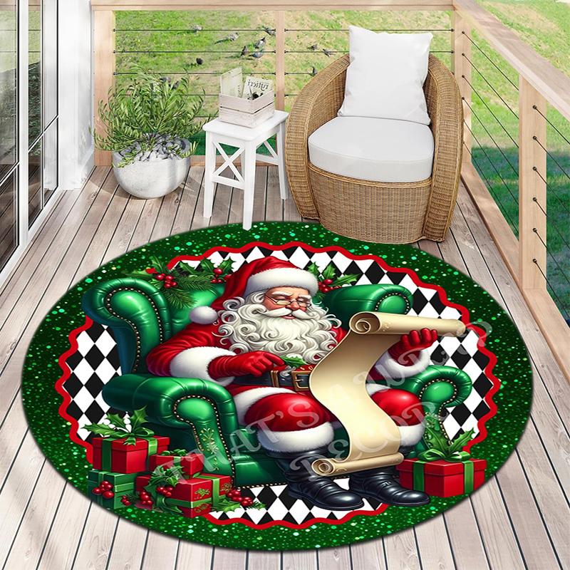 Cute Christmas Day Gift Bell Santa Claus Snowman Christmas Tree round rug Home Soft Decorative Anti slip Chair Mat Carpet Outdoor Floor Mat Carpet 91
