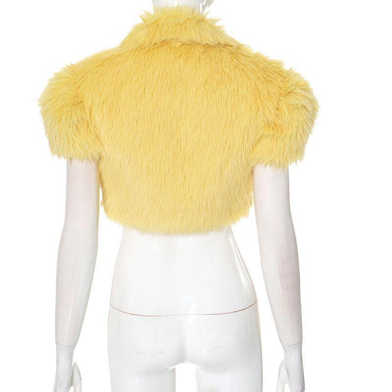 Women's Clothing Autumn and Winter New Solid Color Fox Fluffy Vest Sleeveless Top Super Short