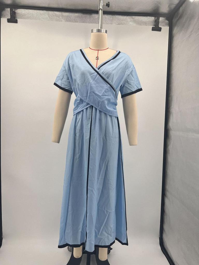 European & American V-neck Ruffle Big Swing Summer Dress - Women's Short Sleeve