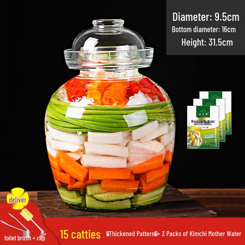 Verdicktes Glas-Gurkenglas mit Innendeckel für Sauerkraut, Kimchi und eingelegtes Gemüse