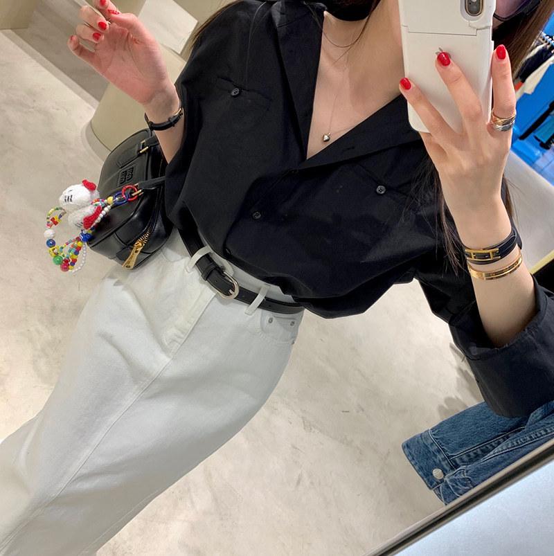 2026 Korean Chic High-Waisted Back Slit Denim Midi Skirt