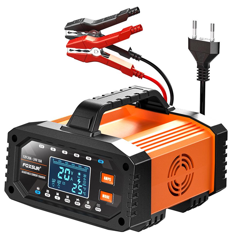 12V/24V Portable Battery Charger for Car & Motorcycle - Li-Ion, Lead-Acid, AGM Maintenance-Free Charging. US Standard