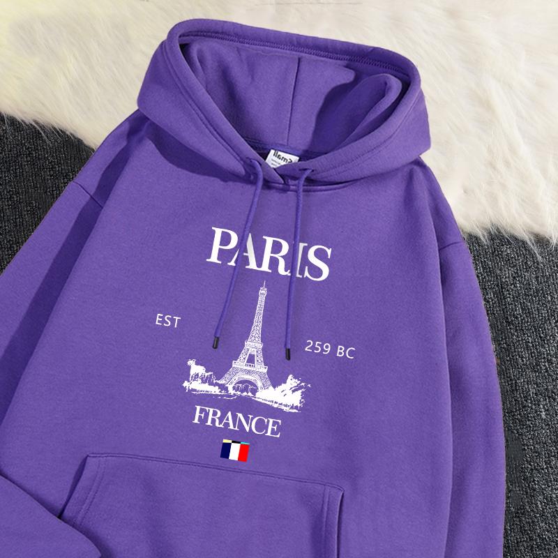 

Fashion Womens Hoodies Paris France Eiffel Tower Printing Sweatshirt Pocket Soft Warm Breathable Pullover Autumn Winter Tops XL