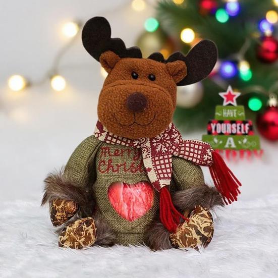 Yousheng Burlap Christmas Gift Bags Zipper Design Plush 3D Santa Snowman Doll Fruit Bags Reusable Fabric Storage Bag for Gifts Candy