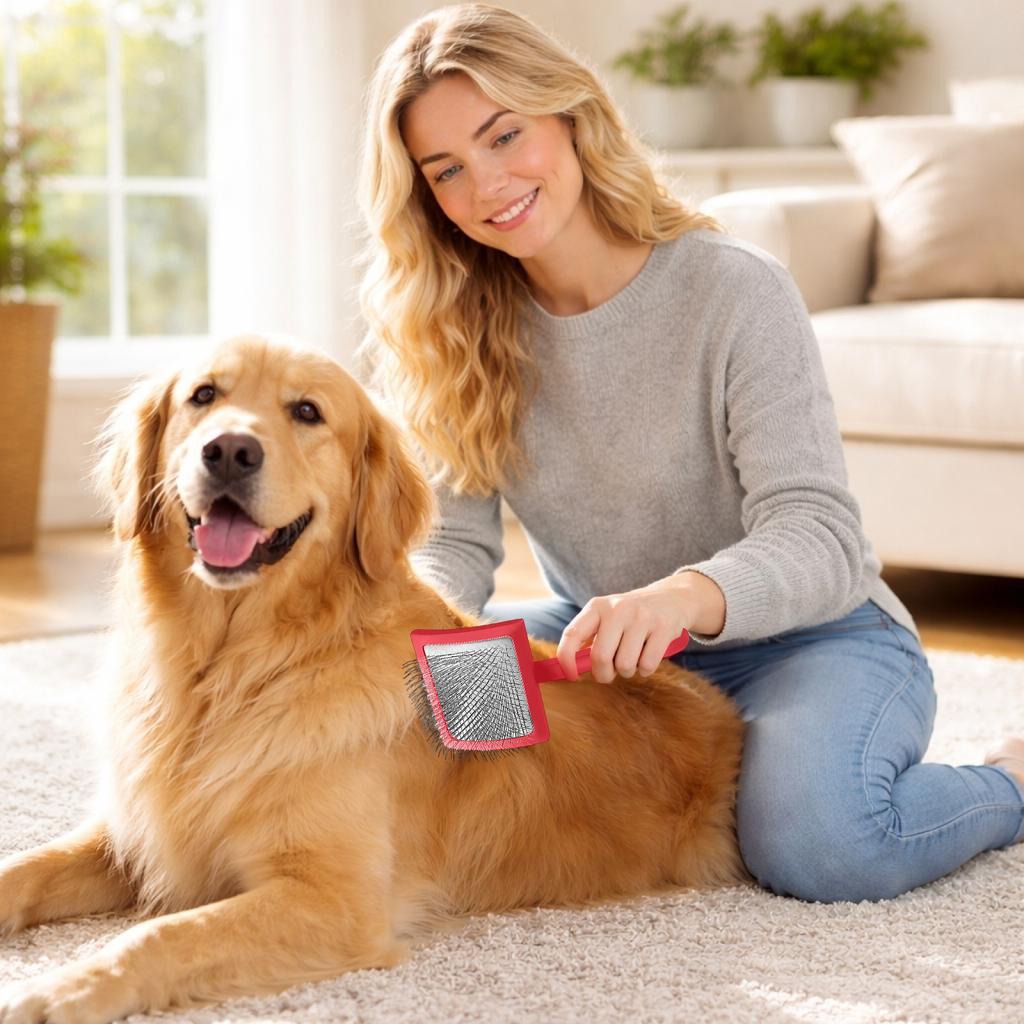 Large Medium Dog Grooming Brush Steel Pin Slicker Comb Pet Hair Removal Tool for Shedding and Matting Control with Comfortable Handle