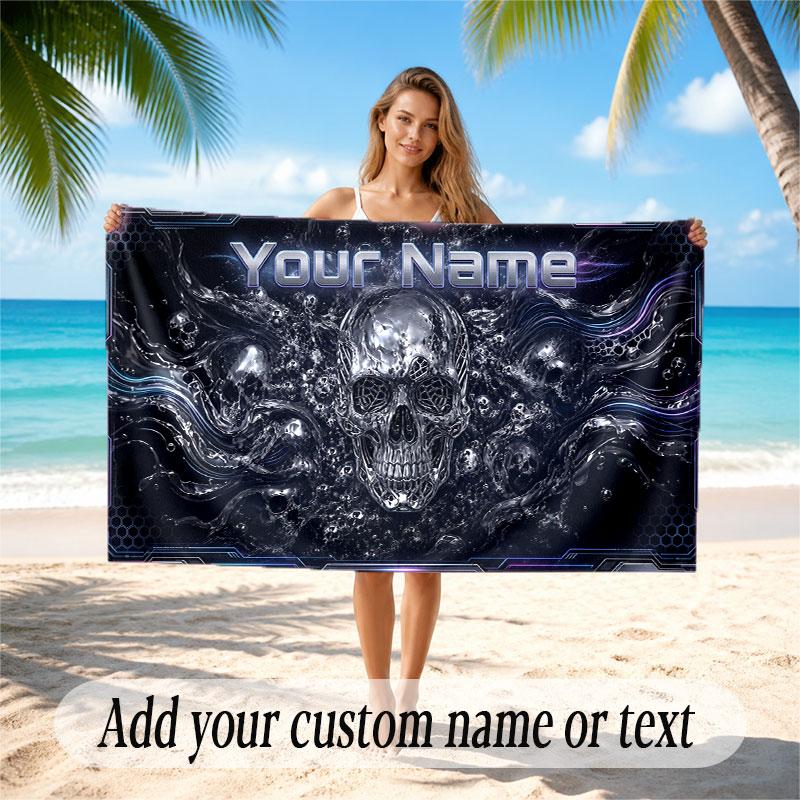Skull Gothic Theme Soft Beach Towel Personalized Custom Name Text Towel Portable for Beach Pool Travel