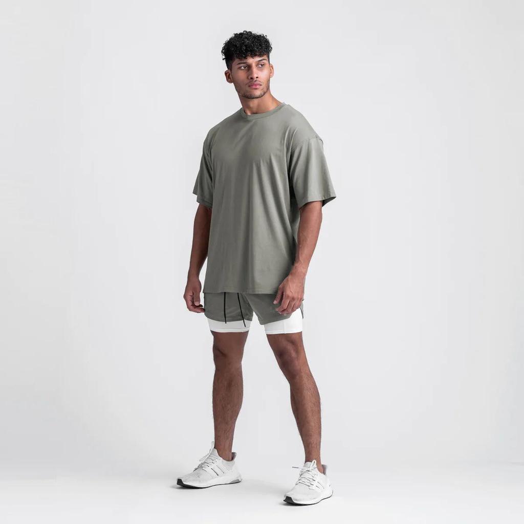 Summer American Loose Fit Cotton T-Shirt - Men’s Crew Neck Short Sleeve for Fitness Training, Plus Size Available